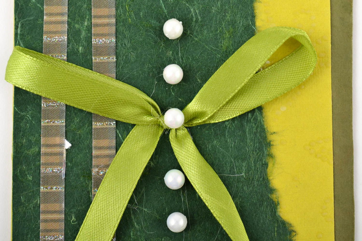 Carte de voeux faite main verte en carton avec noeud Petit cadeau original photo 2