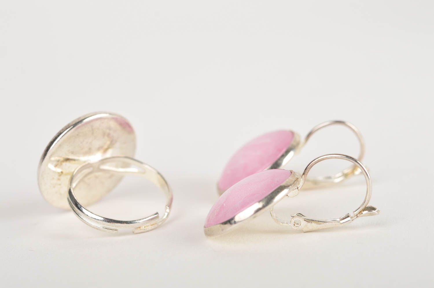 Damen Schmuck Set handmade Schmuck Metall Ring und schöne Ohrringe in Rosa foto 5