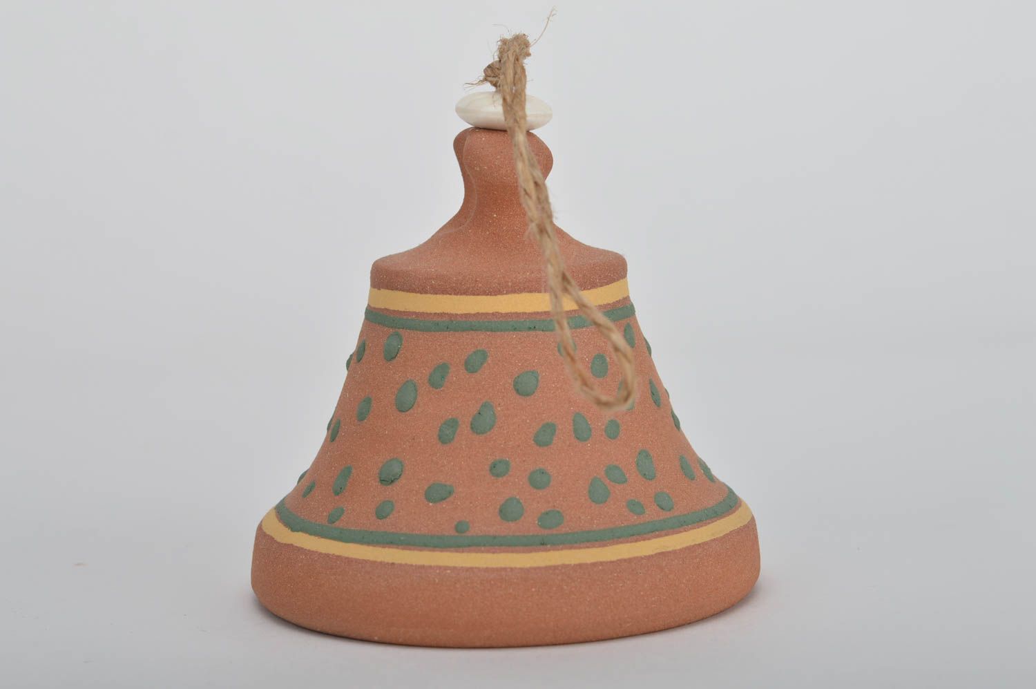 Petite cloche décorative originale en argile rouge ethnique faite main photo 2