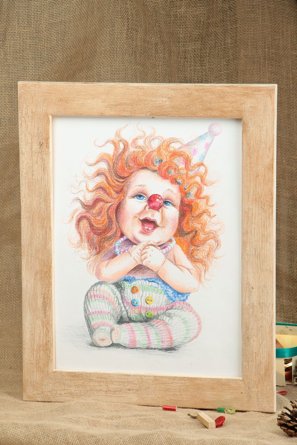 Картина цветными карандашами Кукла-клоун  фото 5