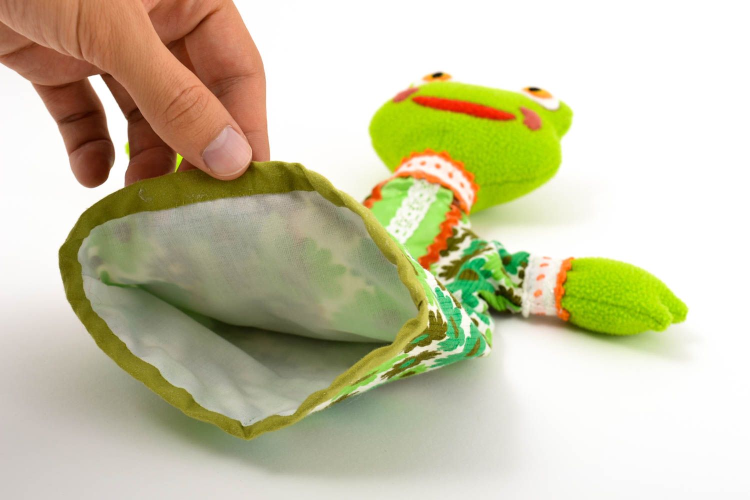 Spielzeug Frosch handmade Finger Puppe Geschenk Idee Fingerpuppen Tier in Grün foto 5