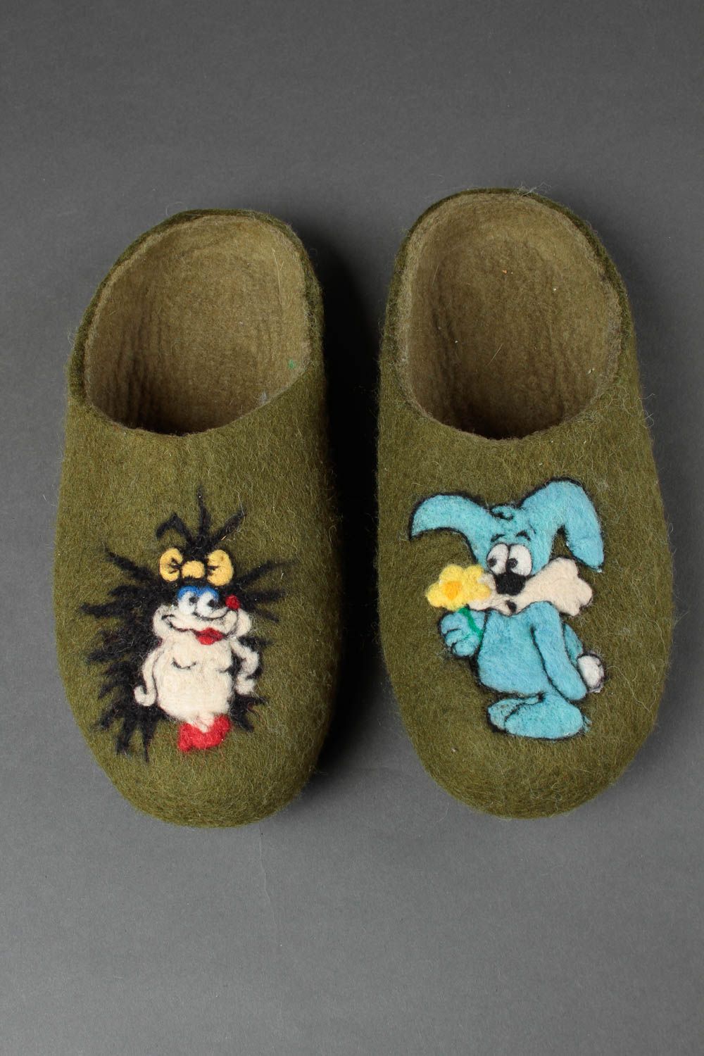 Handmade felted slippers home woolen slippers with animals stylish present photo 3