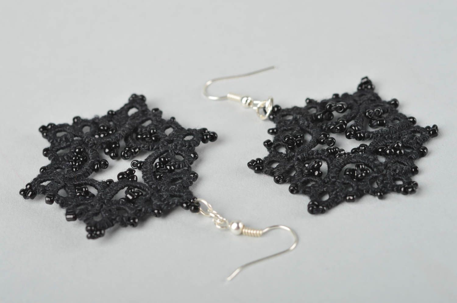 Elegant handmade woven earrings unusual beaded earrings textile jewelry photo 5