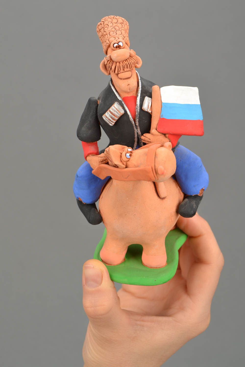 Handmade ceramic figurine Cossack on Horse photo 2