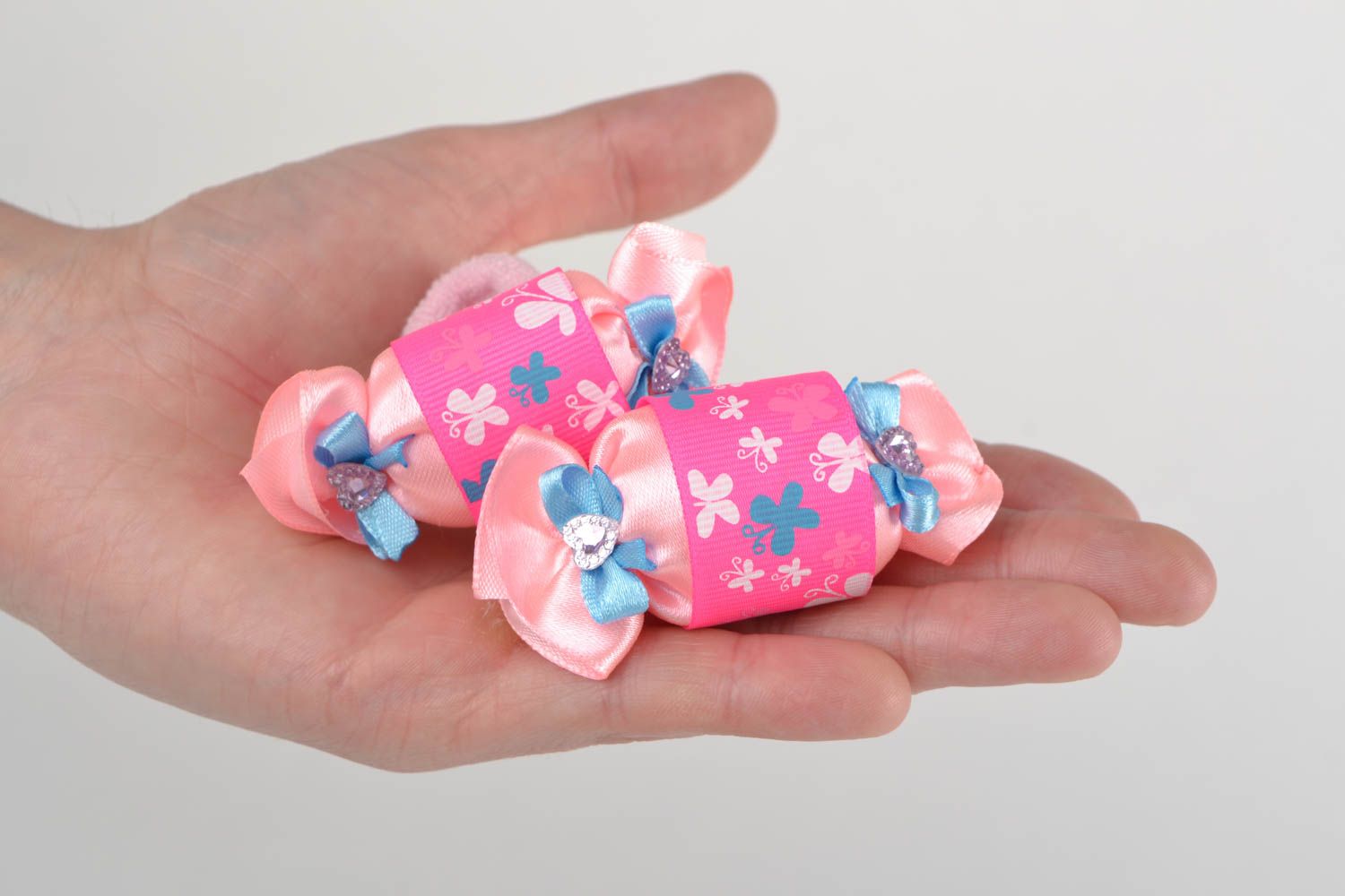 Children's beautiful handmade designer textile ribbon scrunchies set 2 pieces photo 2