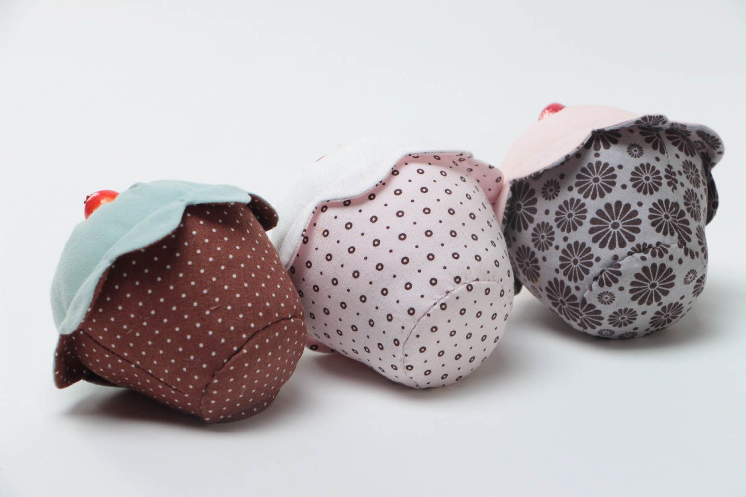 Set of 3 handmade designer fabric soft pincushions of various colors photo 4