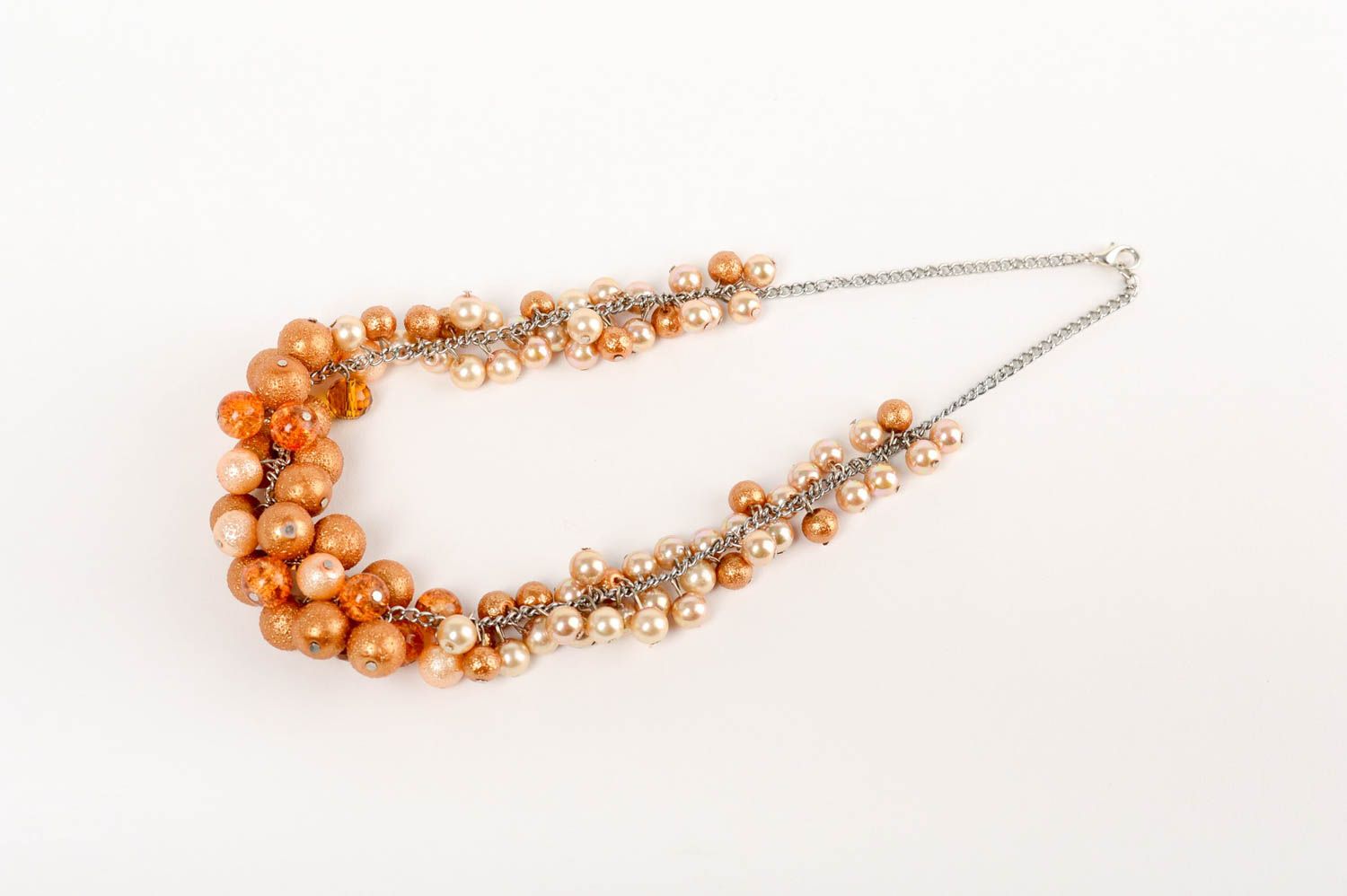 Beautiful handmade ceramic pearl bead necklace on chain basis photo 2