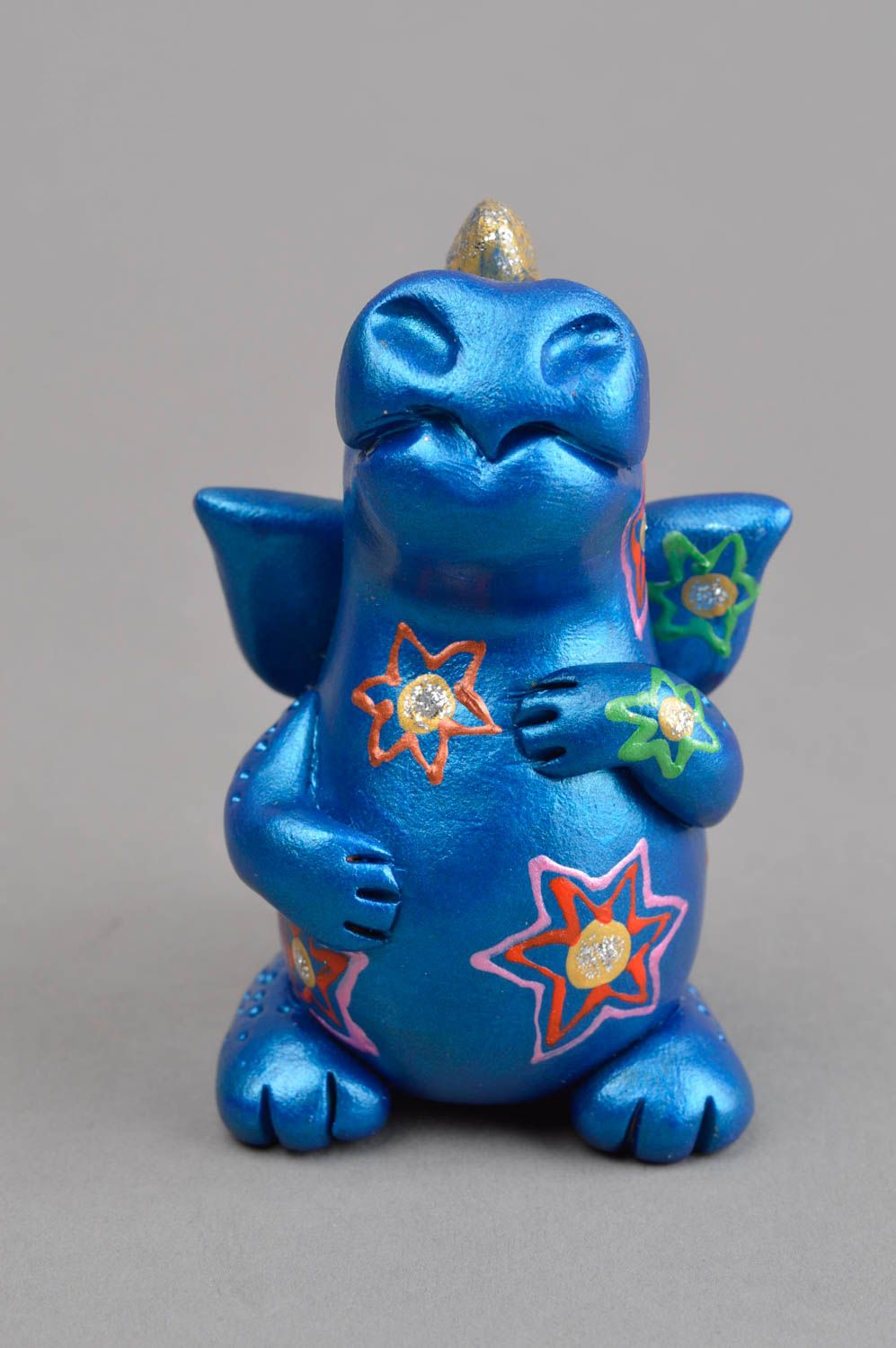Handmade Ocarina Instrument Flöte aus Ton Dekoration Figur blauer Drachen foto 3