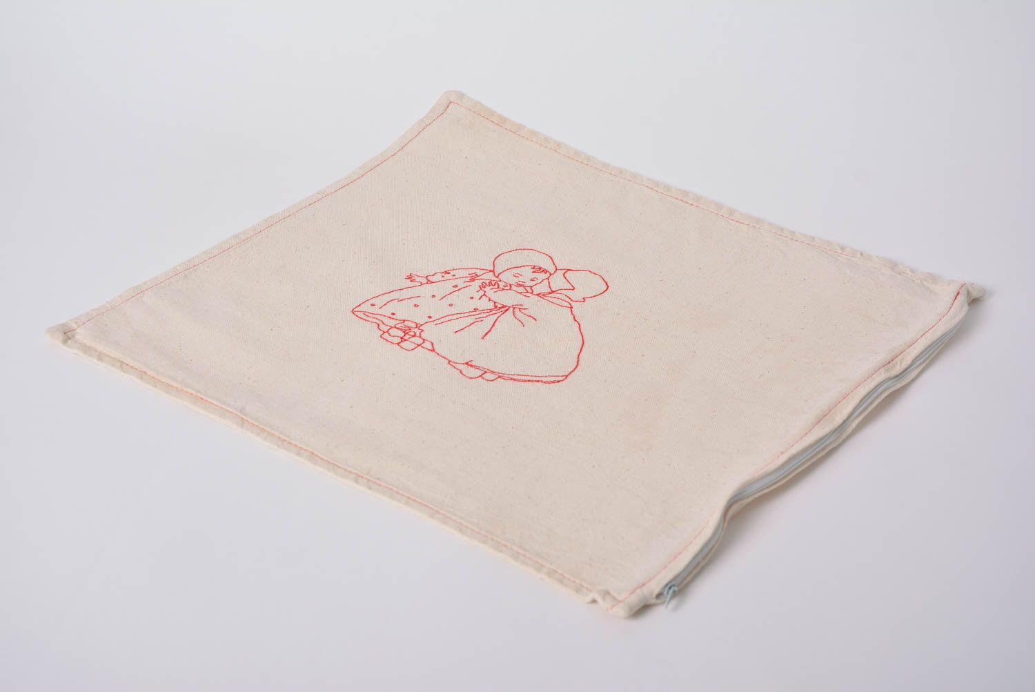 Handmade semi linen designer cute light embroidered pillow cover Children photo 2
