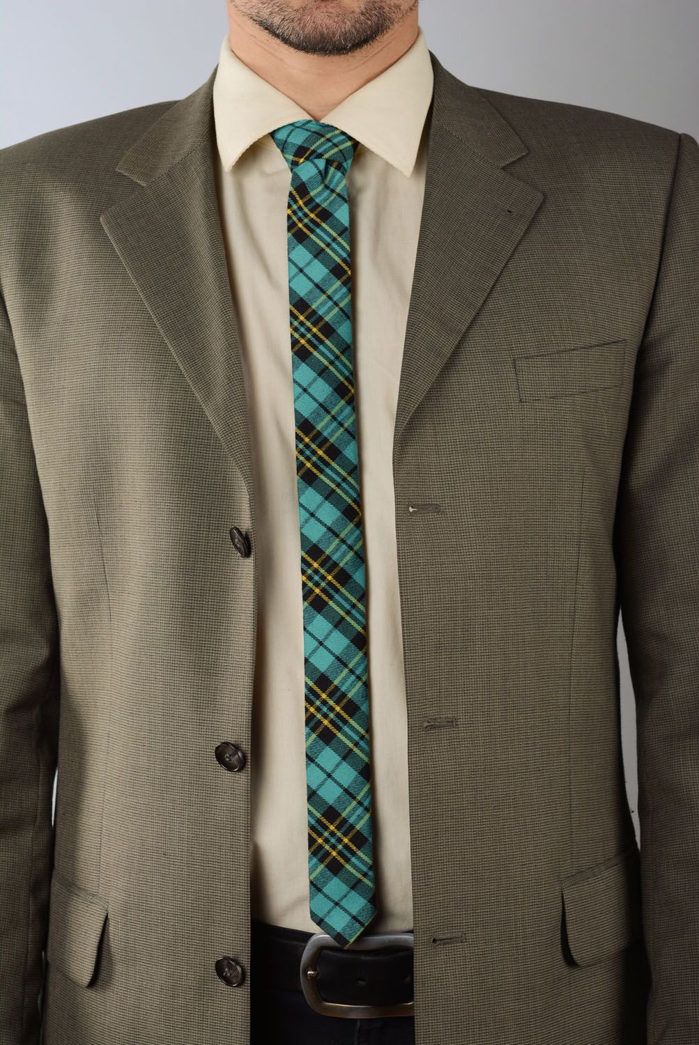 Cravate à carreaux en tweed faite main  photo 1