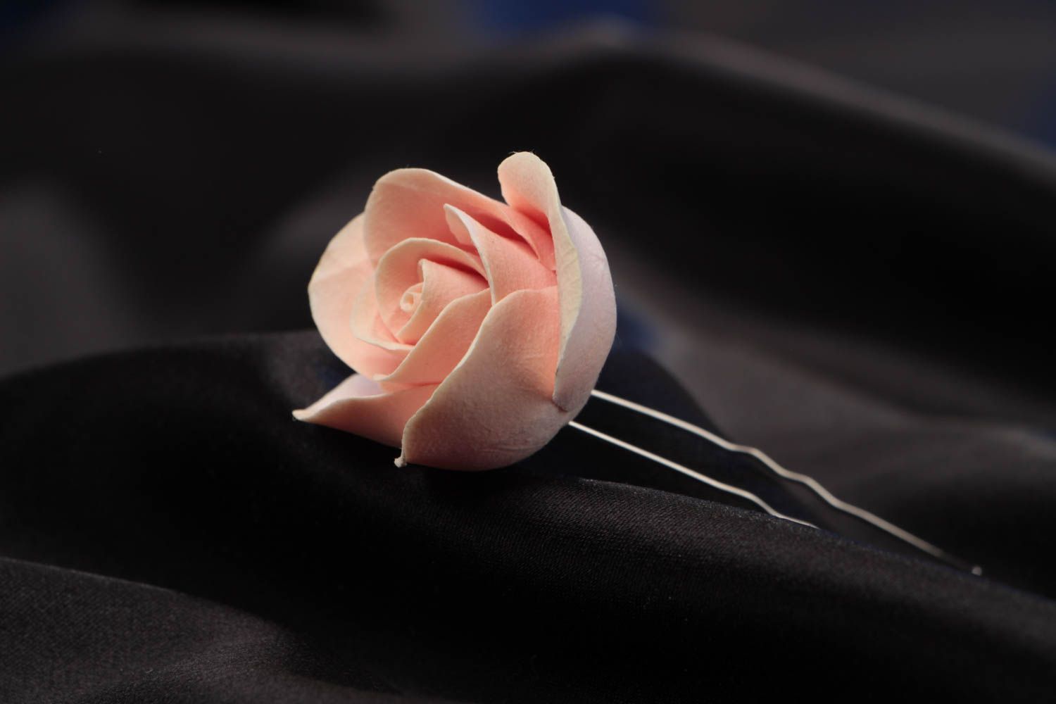 Beautiful pink handmade polymer clay flower hairpin Rose  photo 1