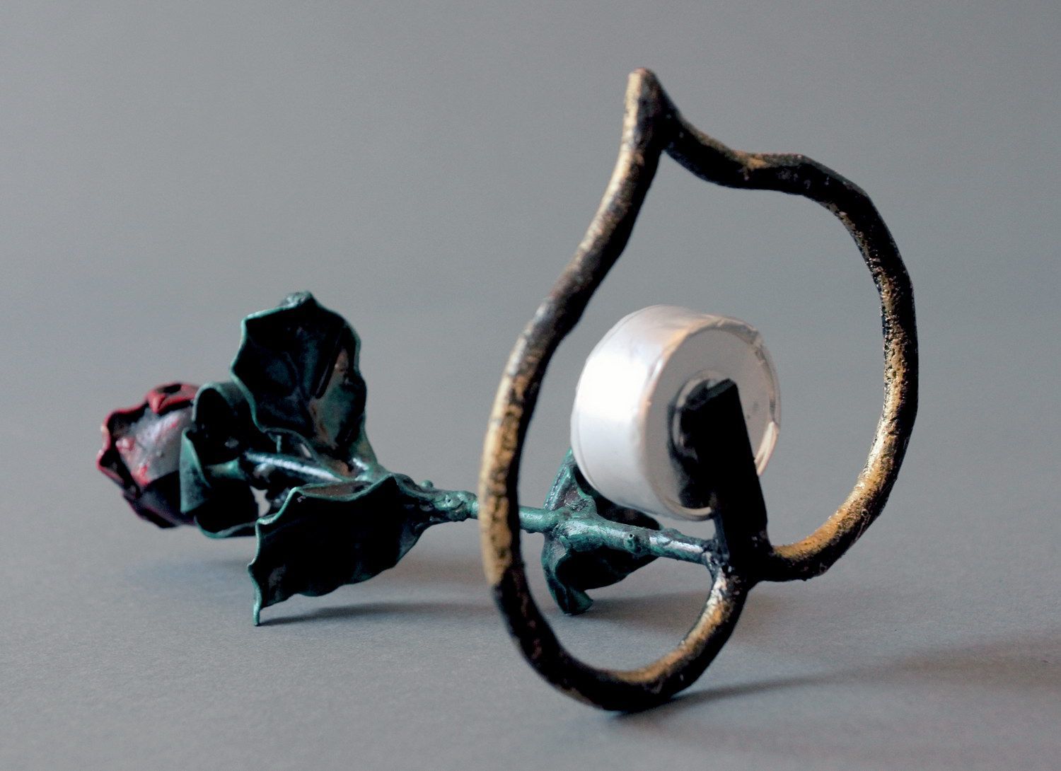 Bougeoir forgé de métal Rose avec coeur  photo 2