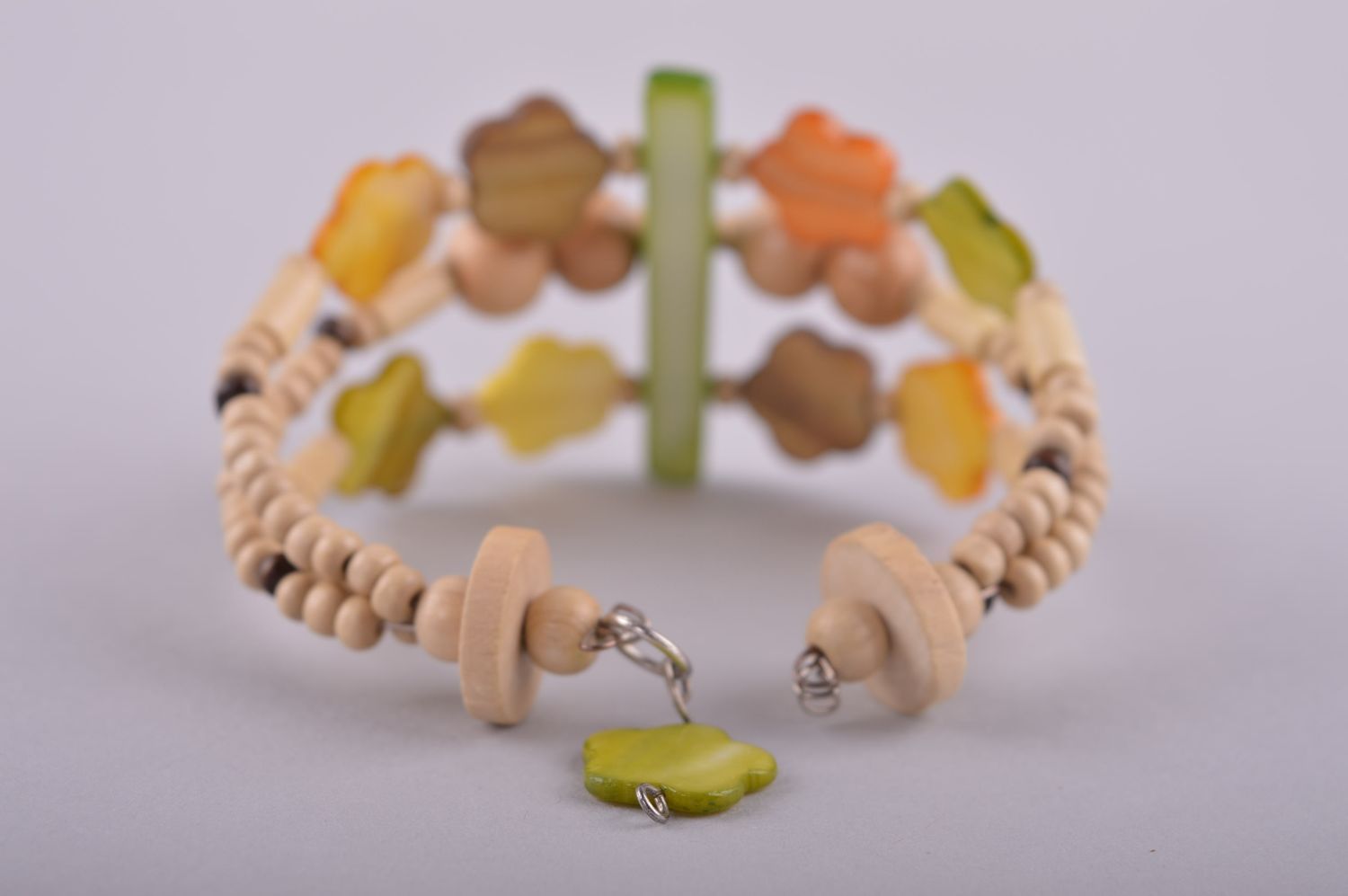 Homemade wooden beads three-row wrist bracelet for women photo 4