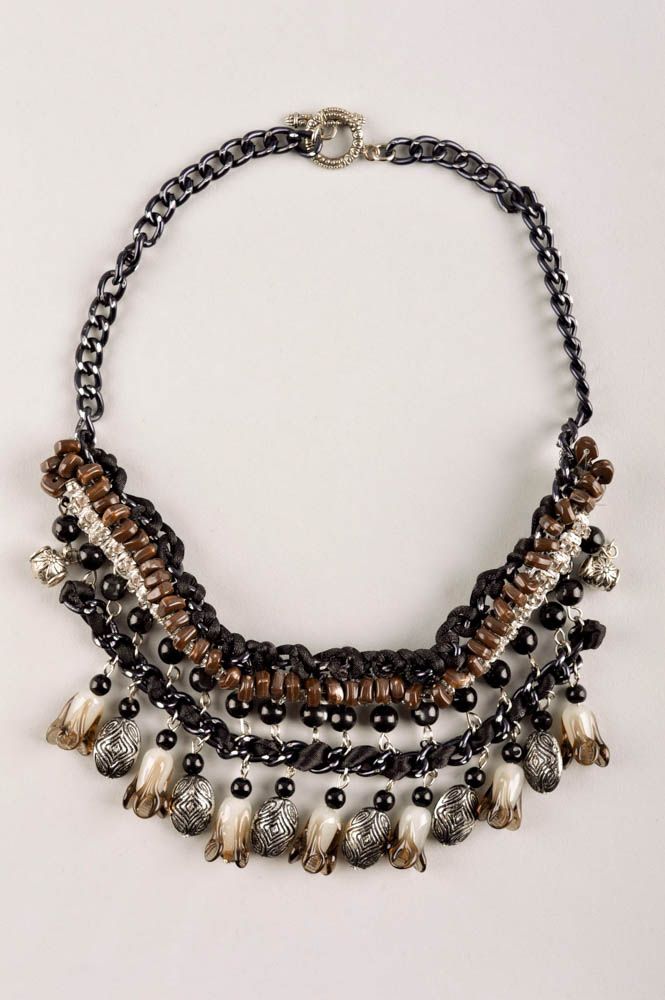 Halsketten Damen handmade Schmuck aus Glasperlen Damen Collier in Schwarz groß foto 2