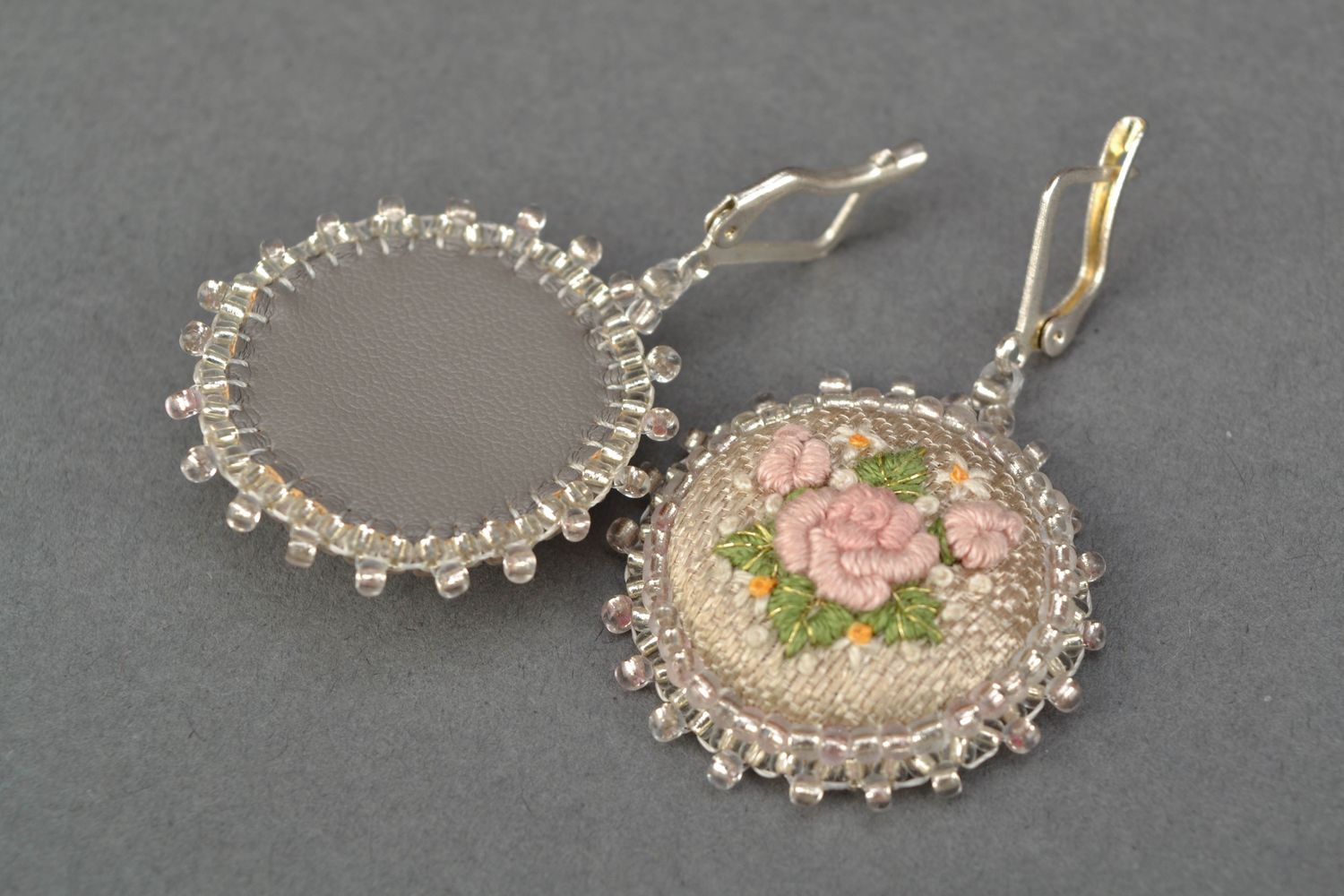 Round earrings with volume embroidery photo 3