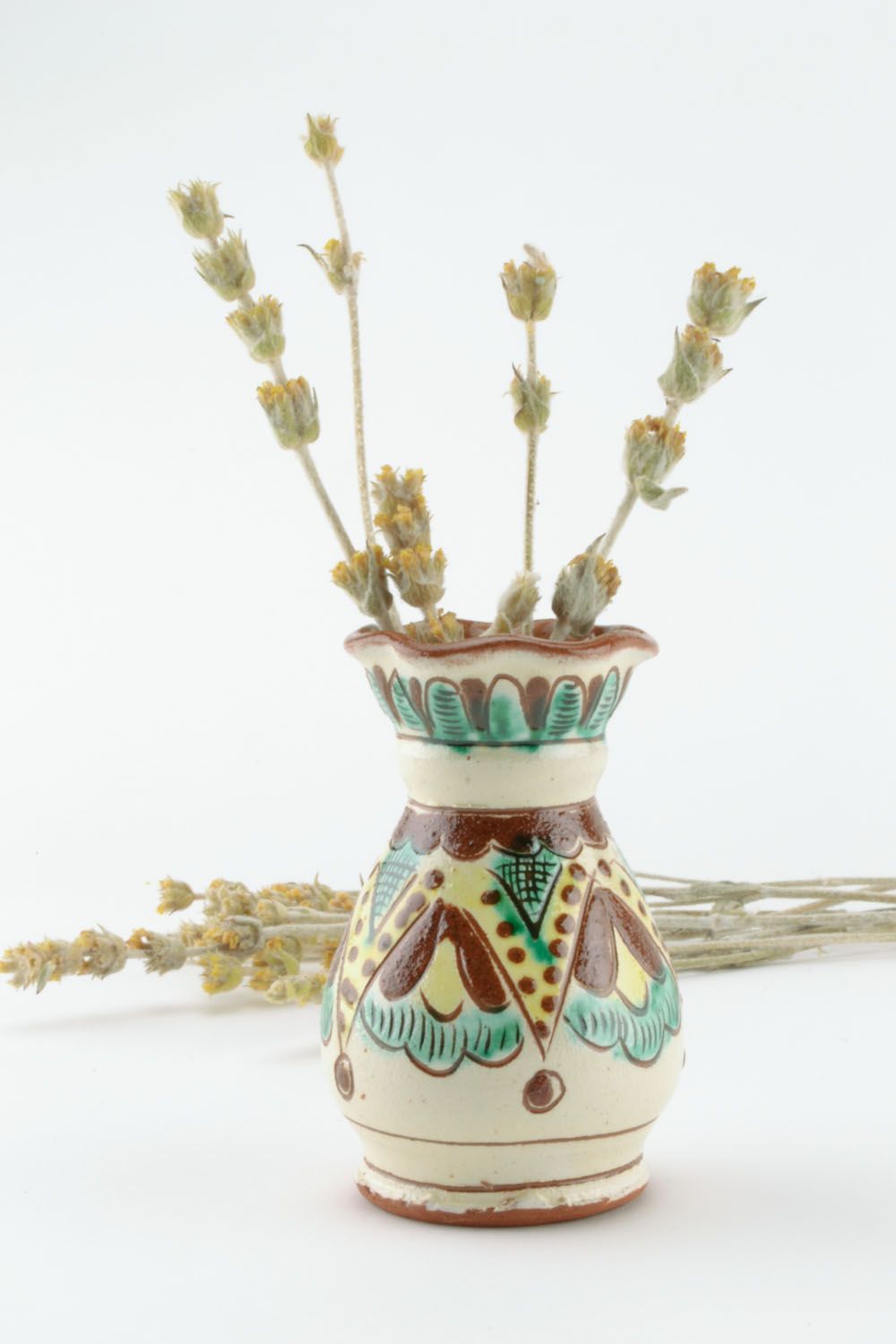 Small village-style ethnic ceramic glazed 5 oz flower vase for home décor 2,4, 0,29 lb photo 1