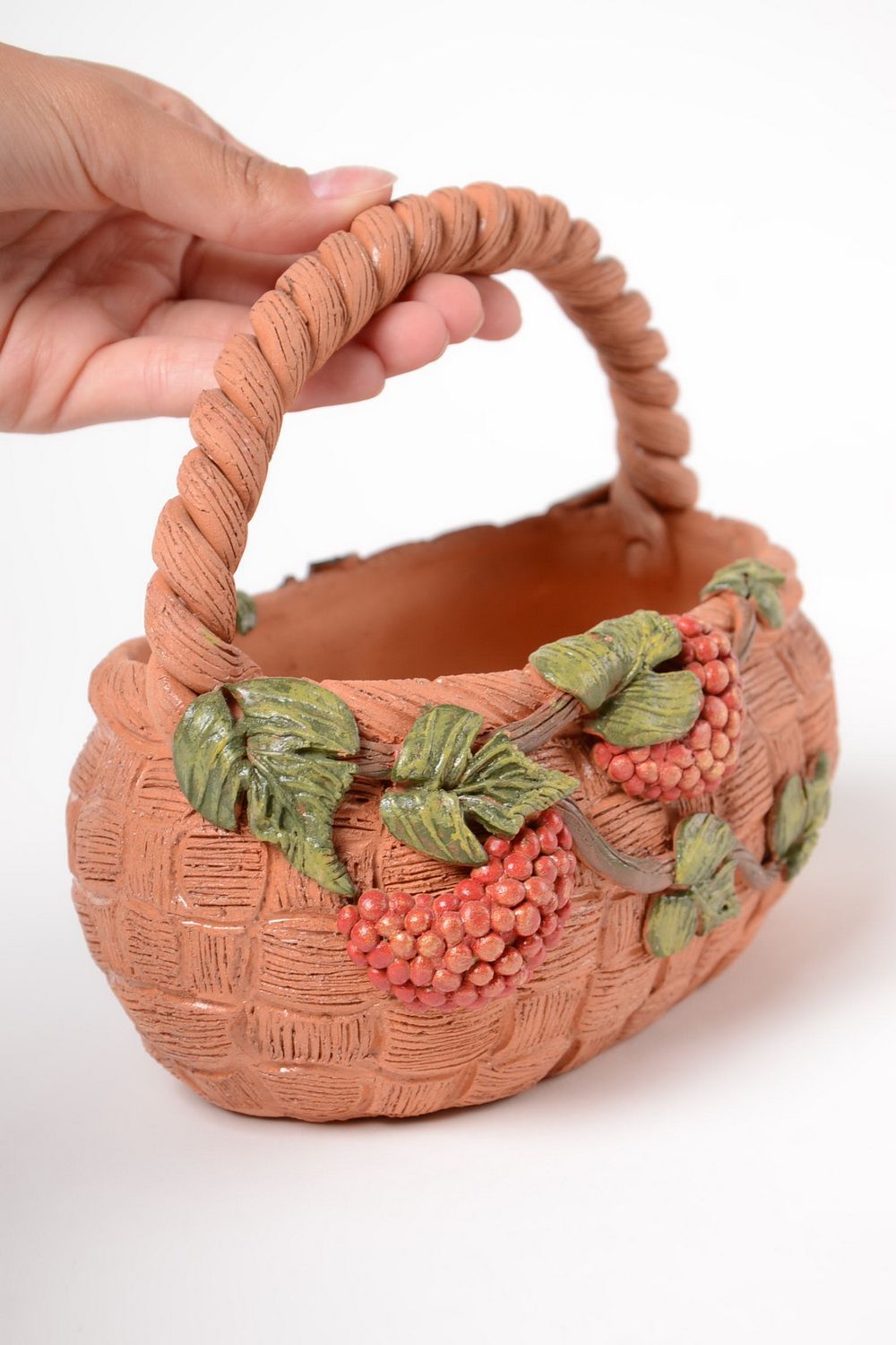 Bonbonnière céramique en forme de panier faite main peinte originale Obier photo 5