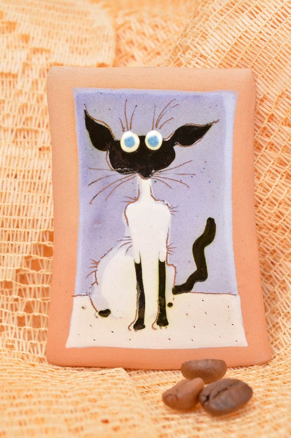 Магнит на холодильник хэнд мэйд декор для дома необычный подарок Трусливый кот фото 1