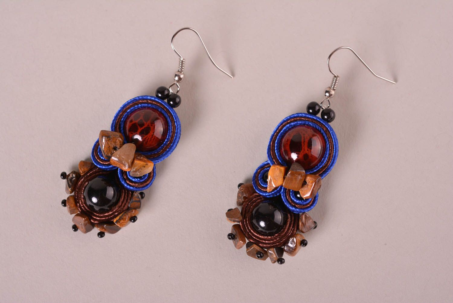 Handmade fashion jewelry soutache earrings blue earrings big earrings girls gift photo 2