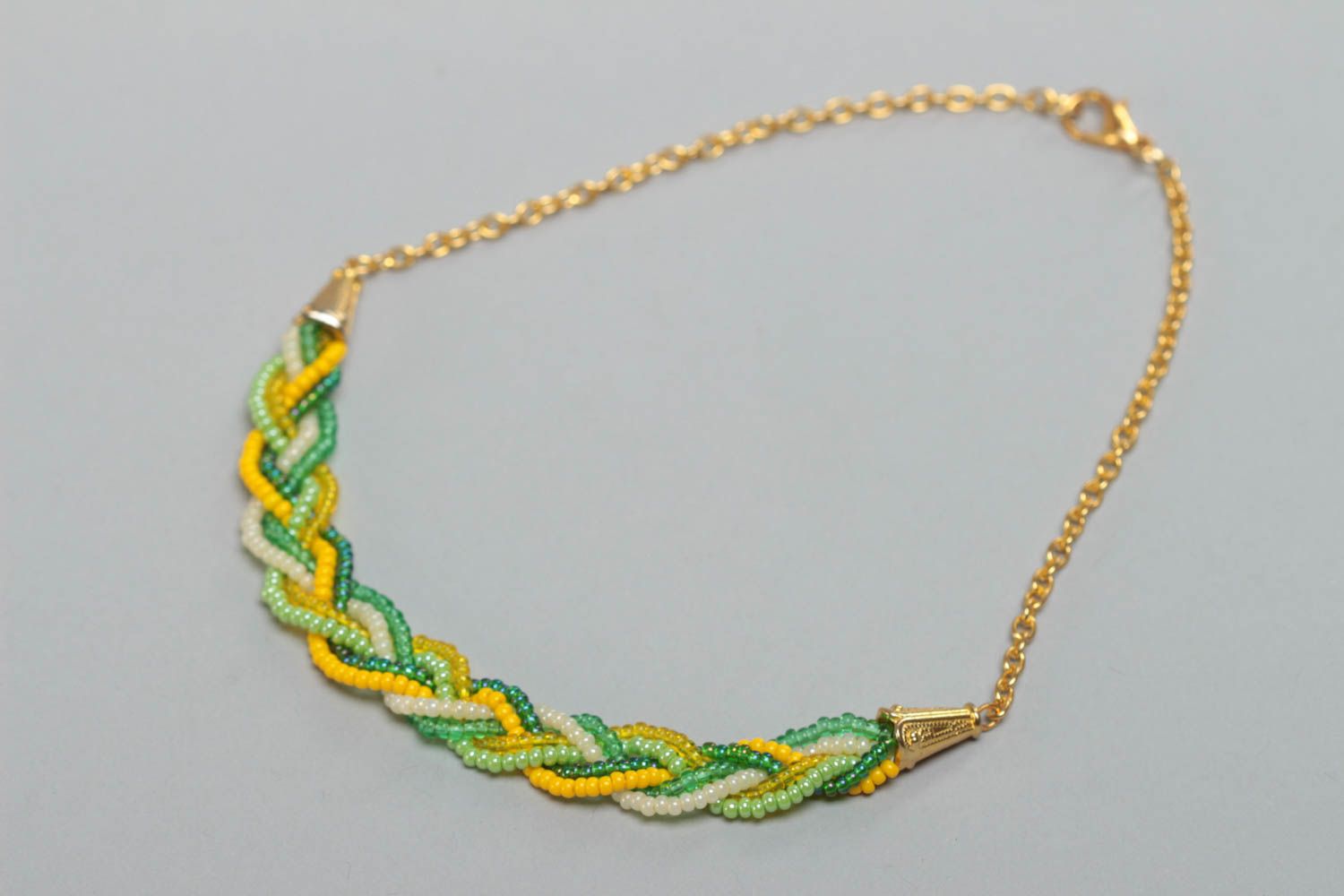 Beautiful children's handmade braided beaded necklace bright stylish accessory photo 2