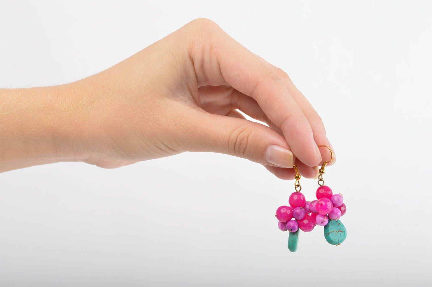 Handmade rosa Ohrringe mit Steinen Accessoire für Frauen Designer Schmuck  foto 2