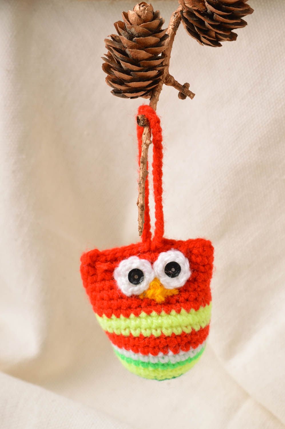 Handmade cute small soft crocheted pendant owl for kids photo 1