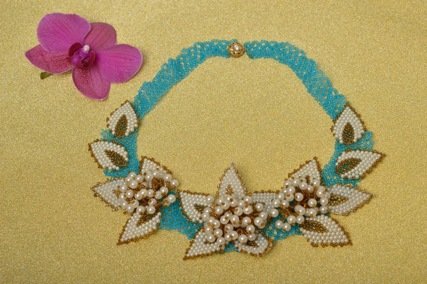Handmade beaded elegant necklace stylish designer jewelry trendy gift for her photo 1