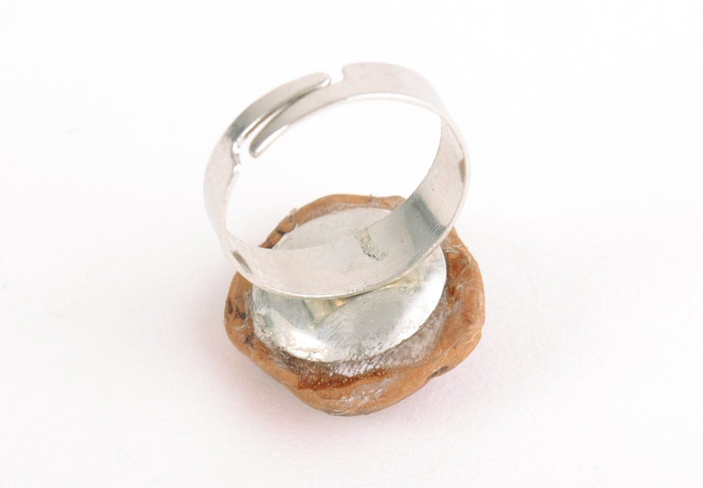 Regulierbarer handgemachter Ton Ring mit Blume und Metallfurnitur für modische Damen foto 4