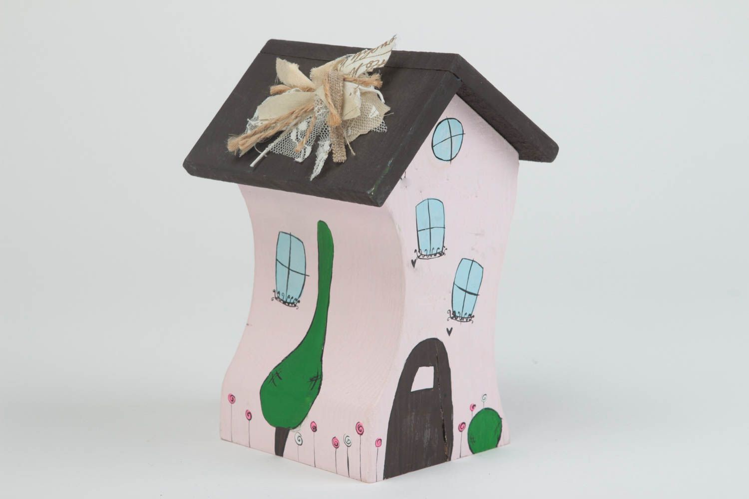 Handmade Deko Haus Figur aus Holz schöne Dekoration Designer Geschenk klein foto 2