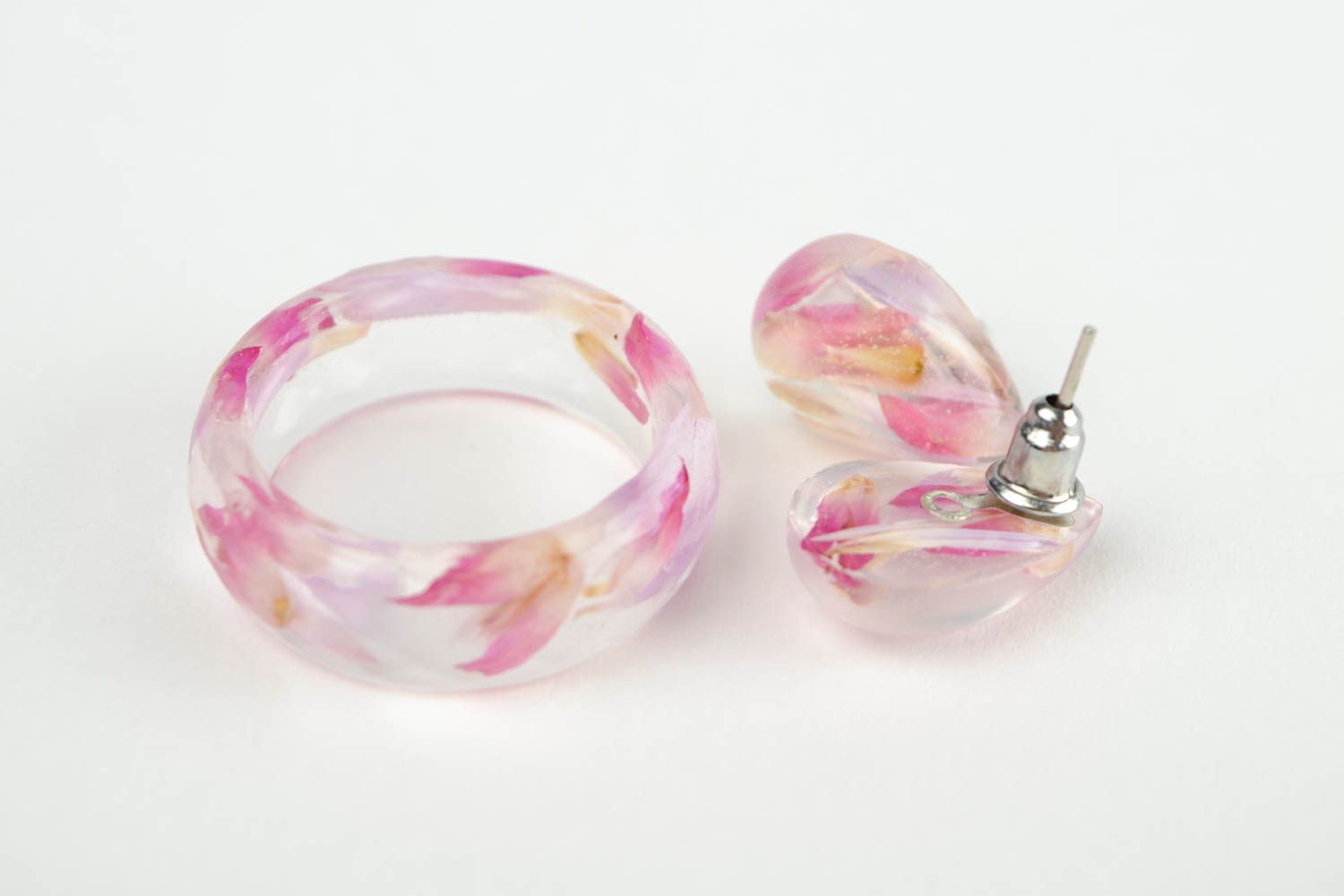 Handmade Schmuck Set Ohrringe Stecker Ring Damen Mode Accessoires rosa  foto 5