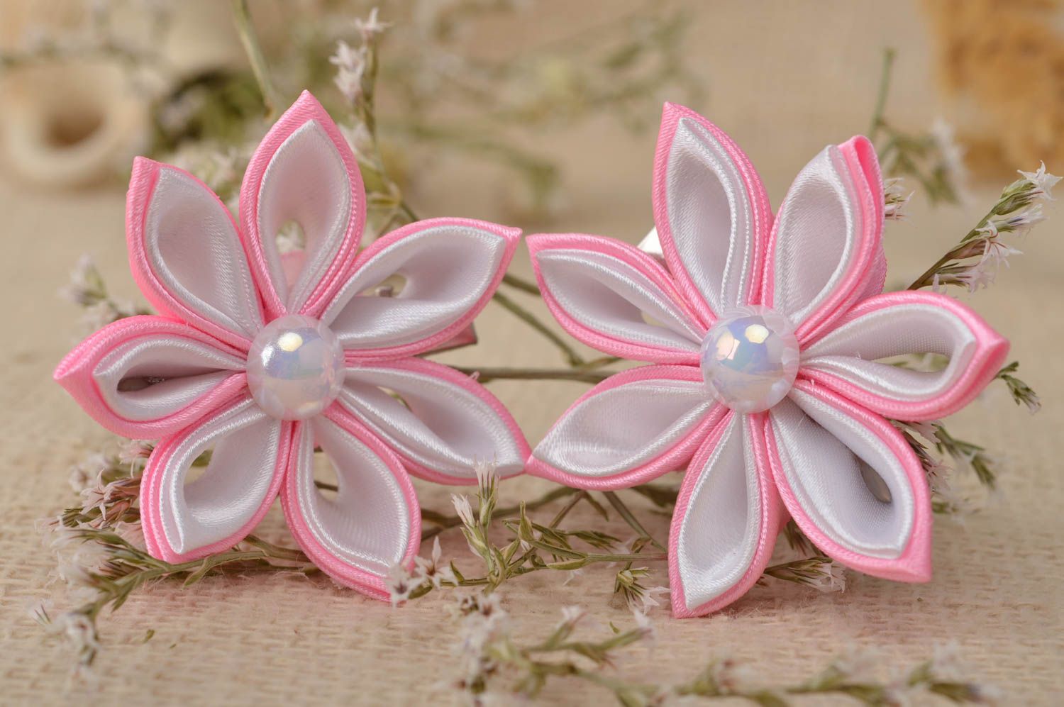 Homemade jewelry set flower hair clips kanzashi flowers gifts for baby girl photo 1