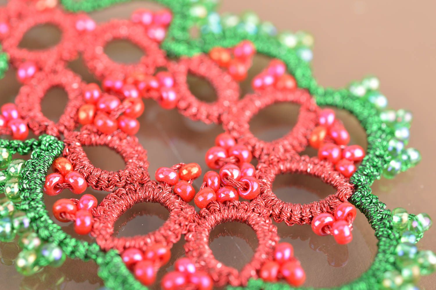 Women's handmade designer crochet tatted earrings with beads unusual jewelry photo 3