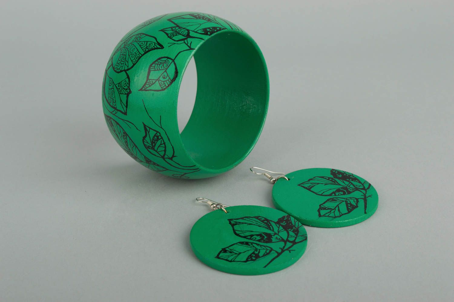 Деревянные украшения ручной работы модные серьги женский браслет зеленые фото 3