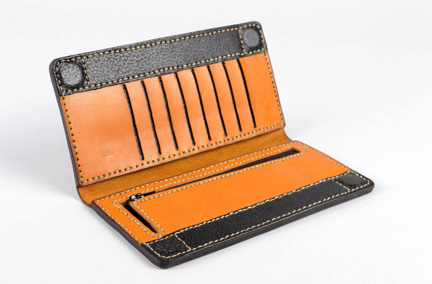 Оранжевый кошелек ручной работы кожаный кошелек авторский кожаный аксессуар фото 2