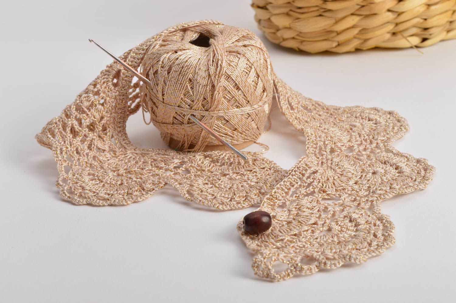 Beautiful homemade designer cotton crochet collar with lurex removable photo 1