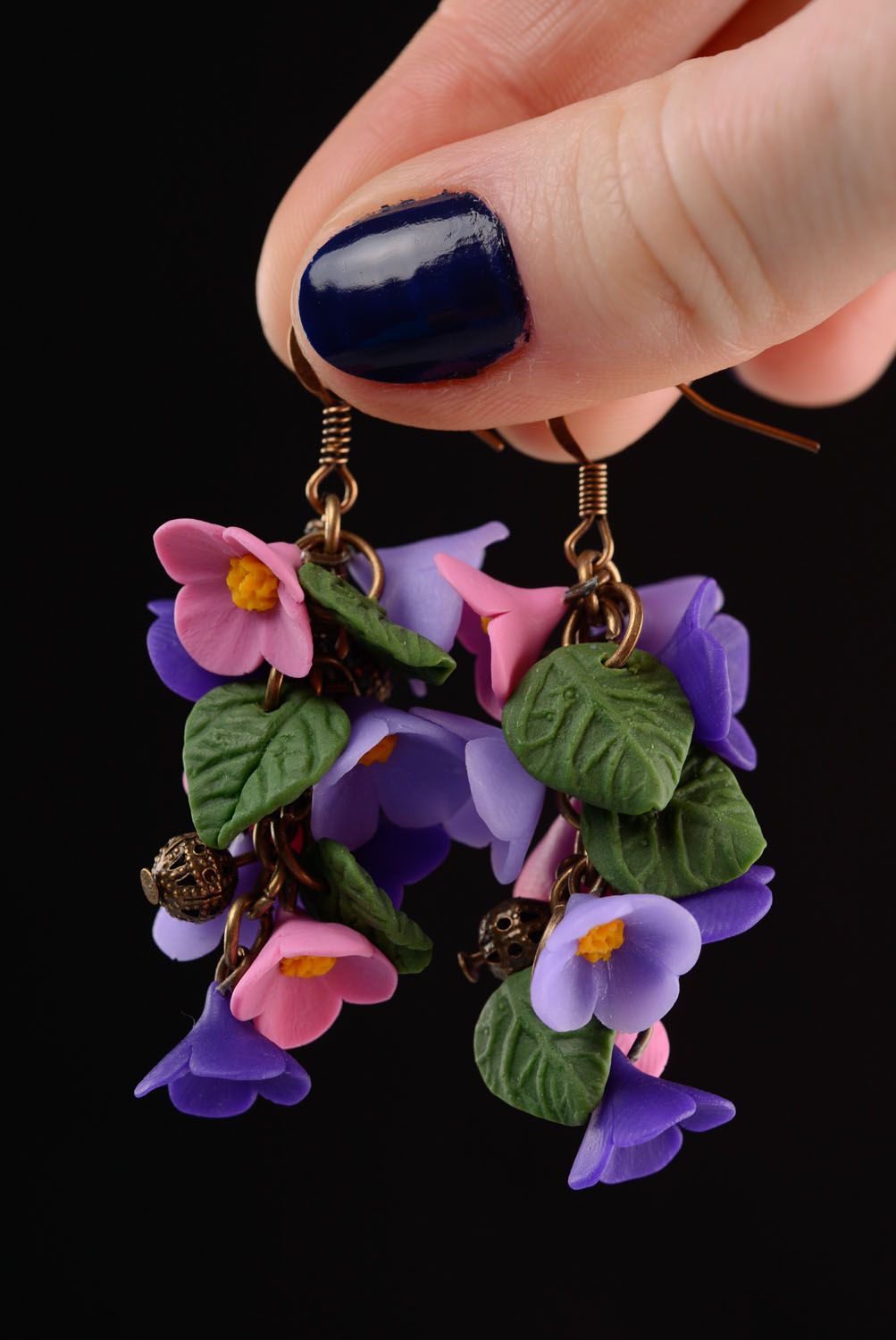 Blumen Ohrringe aus Polymer Ton Sommerlicher Garten foto 2