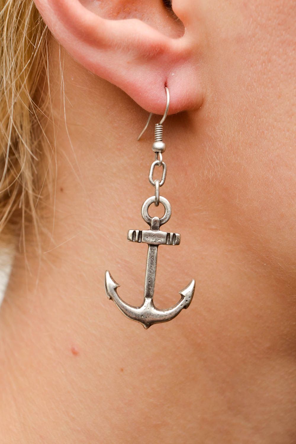 Handcrafted metal accessories anchor earrings women gift idea girls designer photo 2