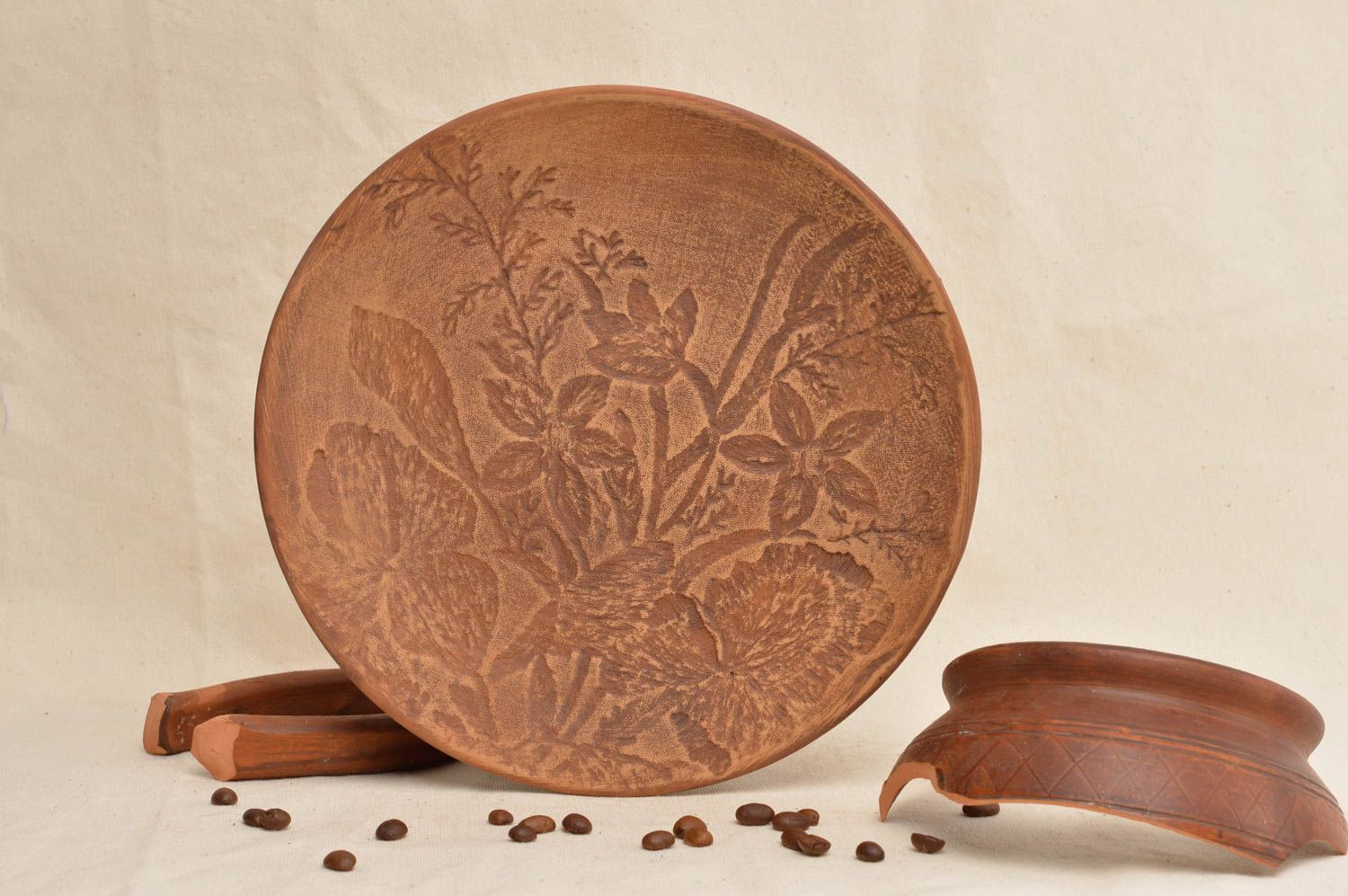 Beautiful handmade ceramic plate molded clay dinner plate designer tableware photo 1