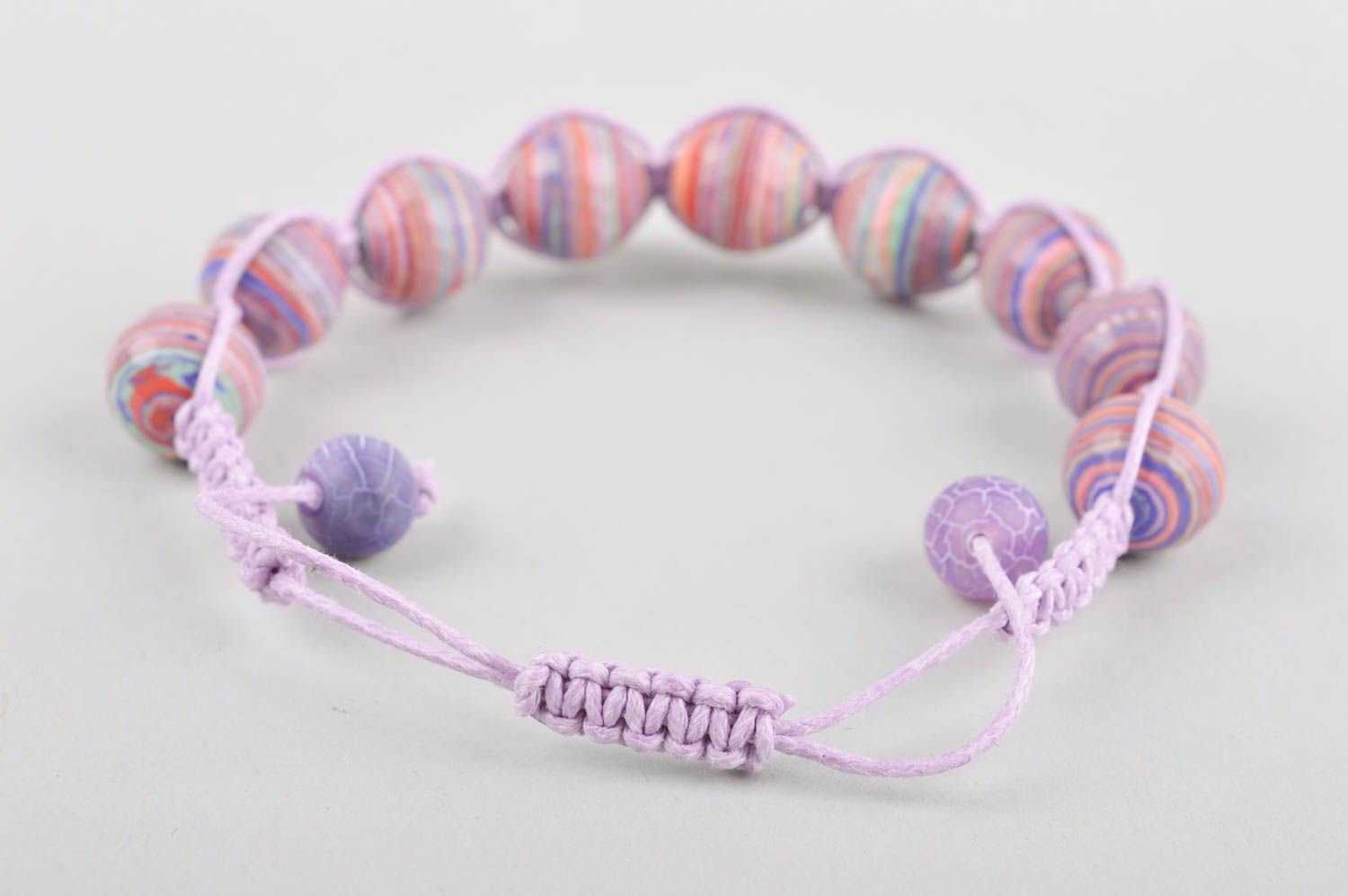 Unique handmade purple rope striped beads bracelet for women photo 4