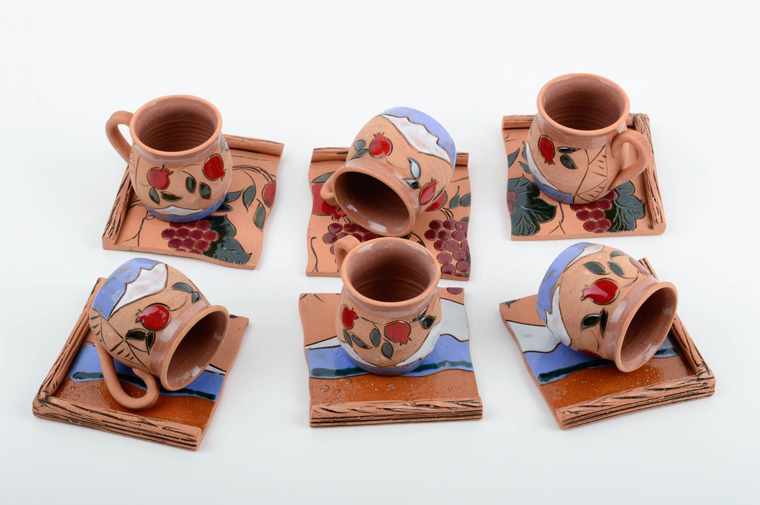 Geschirr Set handmade Tassen mit Unterteller Keramik Geschirr mit Bemalung schön foto 1