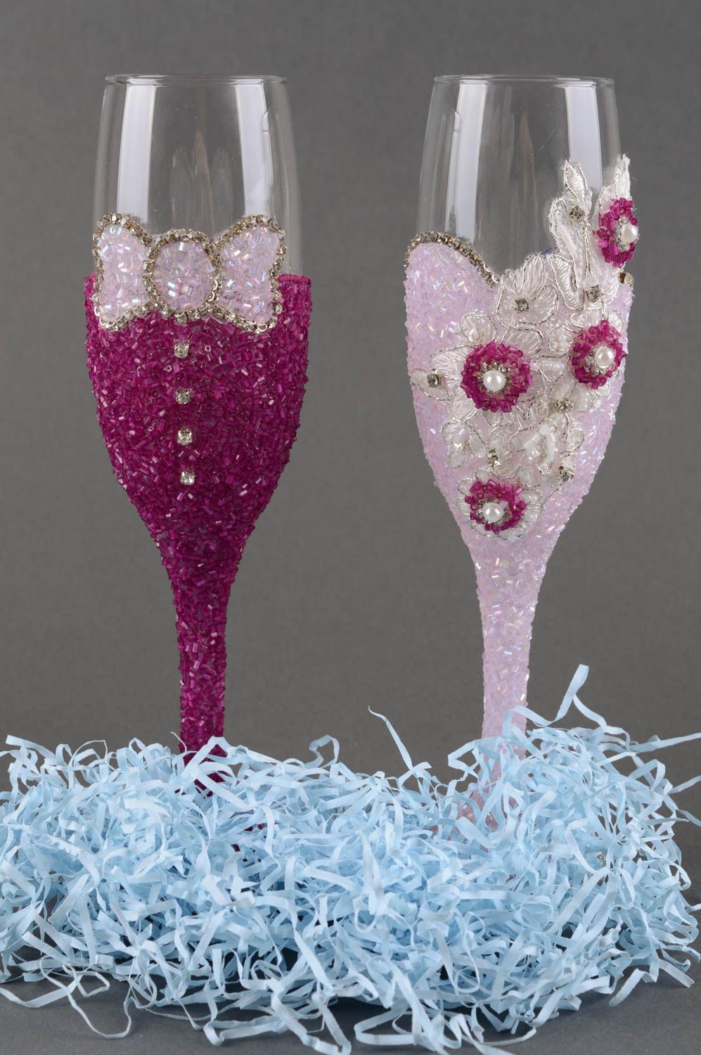 Свадебные бокалы изделия ручной работы авторские бокалы фиолетовый блеск фото 1