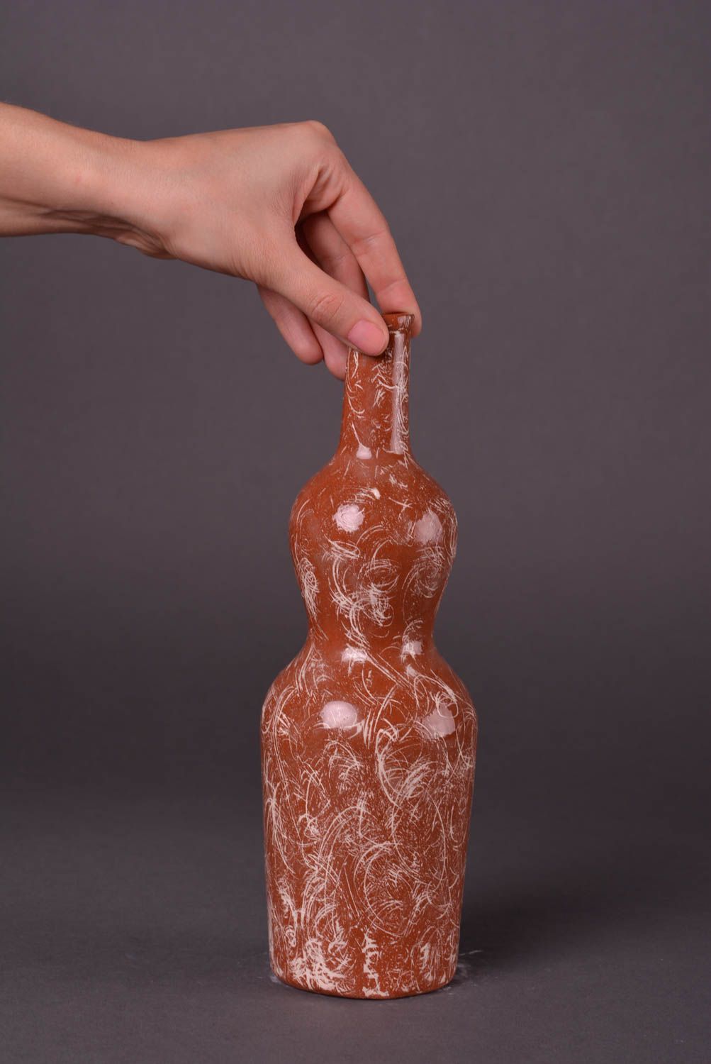 Посуда ручной работы глиняная бутылка коричневая керамическая бутылка 500 мл фото 2