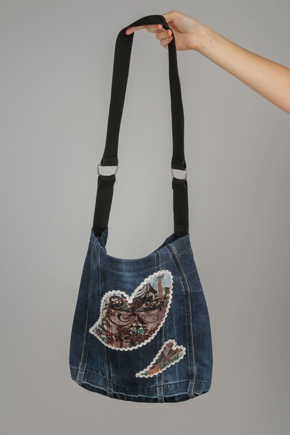 Borsa grande di jeans fatta a mano borsetta bella accessorio da ragazza foto 2