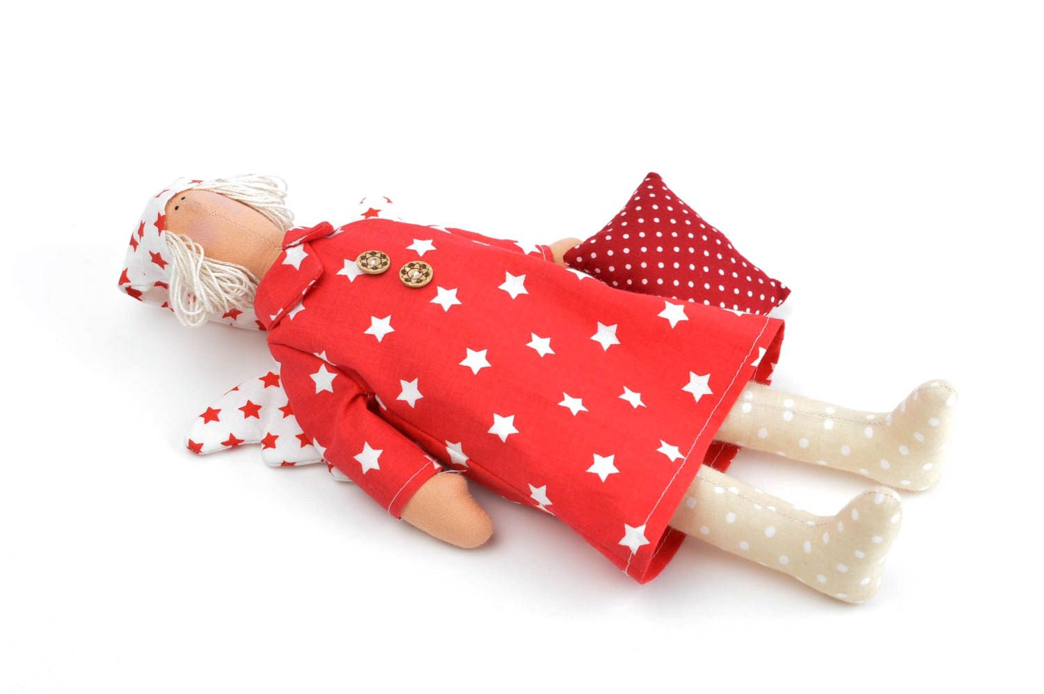 Peluche ange faite main Jouet pour enfants Doudou bébé de couleur rouge en tissu photo 2