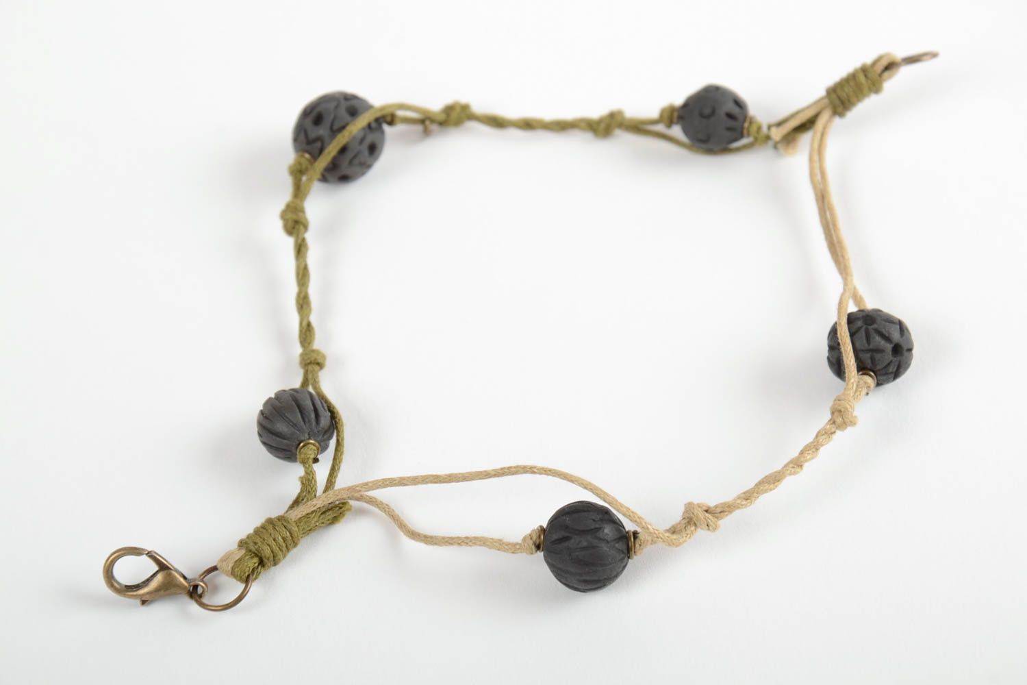 Bracelet céramique Bijou fait main avec perles rondes fin Accessoire femme photo 5