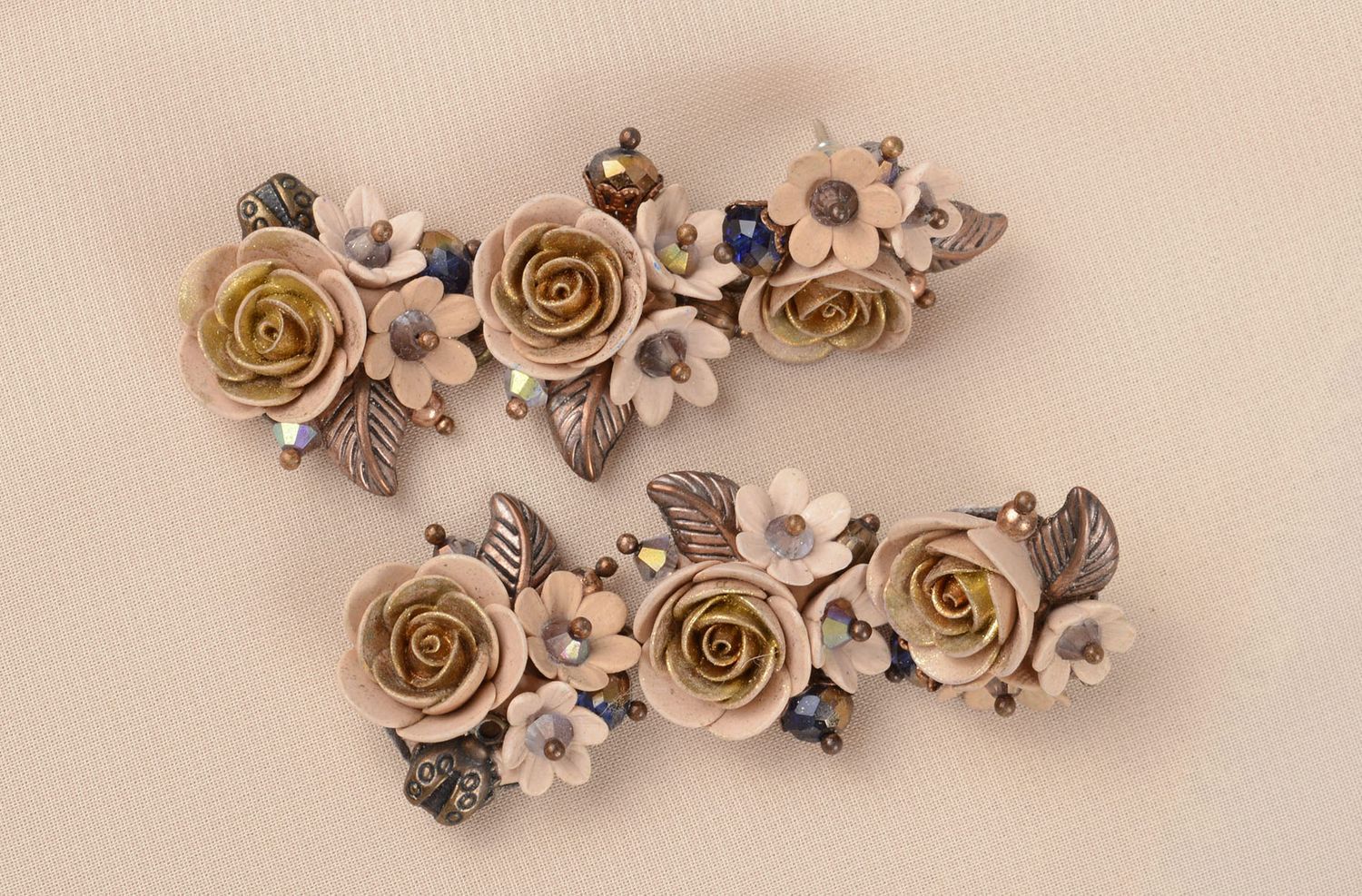 Effektvolle Blumen Ohrringe handmade Polymer Schmuck Ohrringe für Damen foto 1