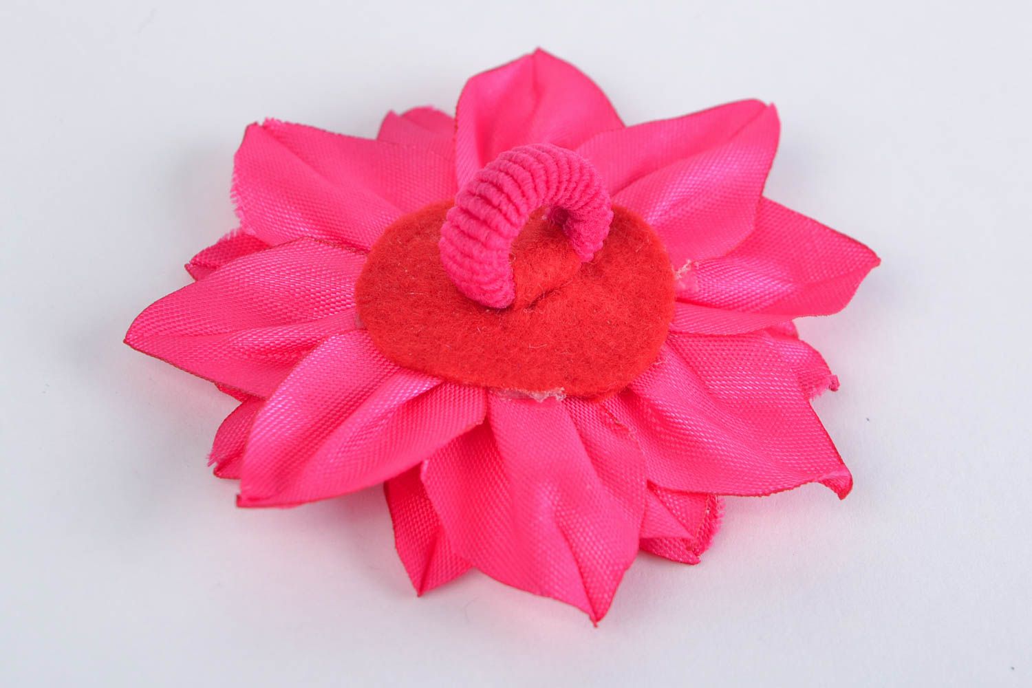 Handmade decorative hair band with volume ribbon aster flower of fuchsia color photo 5