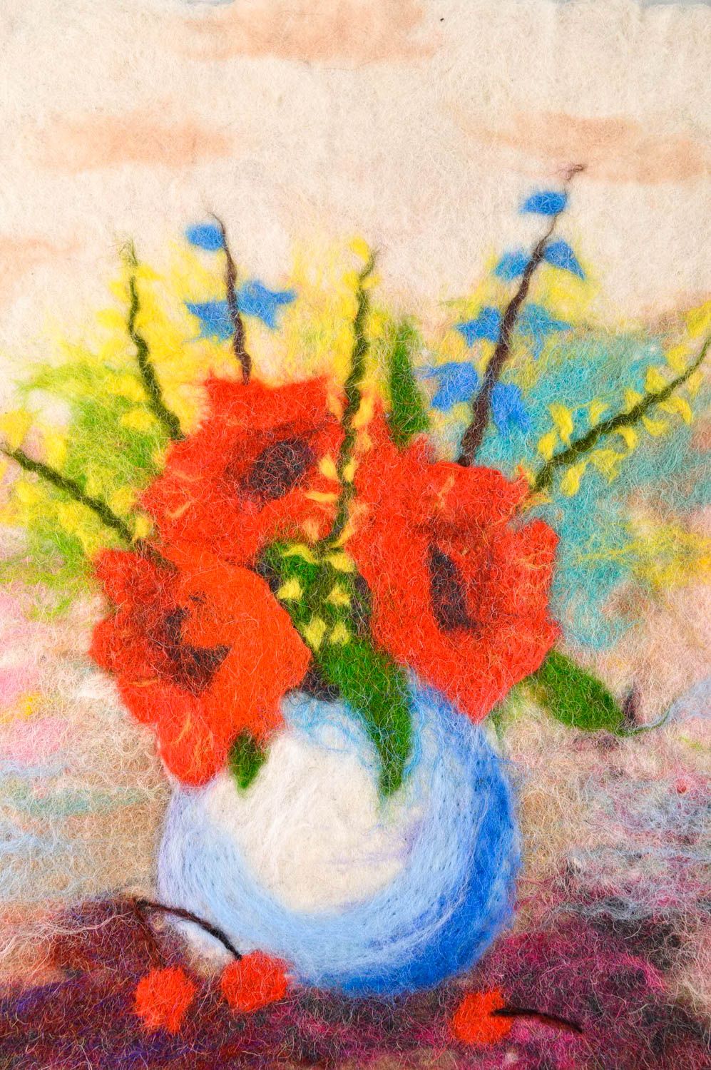 Tableau en laine feutrée fait main vase de fleurs Décoration d'intérieur photo 4