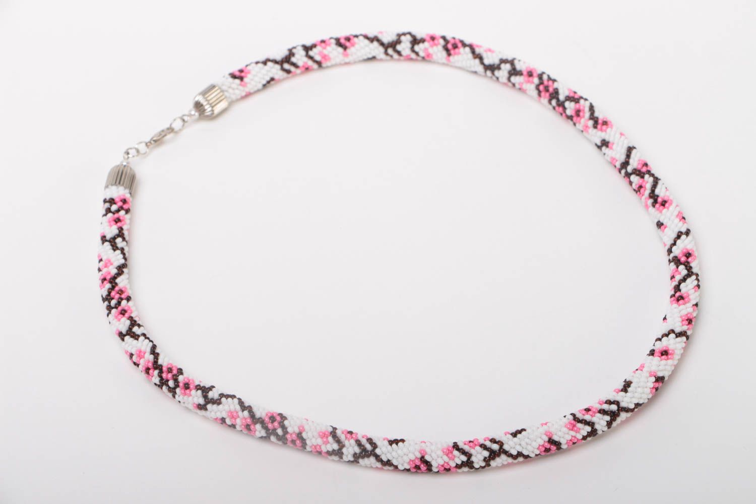 Collier spirale en perles de rocaille tchèques blanc à motif floral fait main photo 2