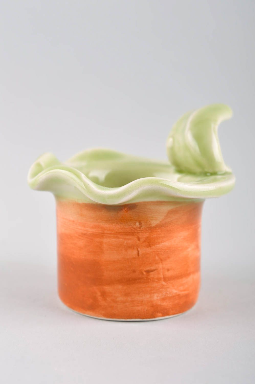 Pot à sel fait main Pot à épices orange vert clair Vaisselle céramique photo 2